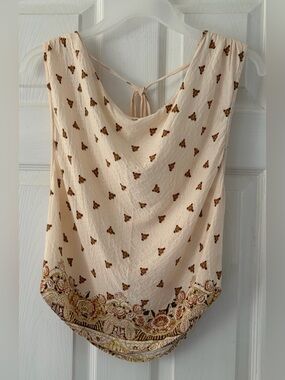 Free People Cream Paisley-Trim Floral Tank